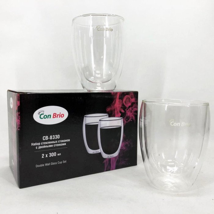 Набір склянок із подвійним дном Con Brio CB-8330-2 300 мл 2 шт, прозорі чашки з подвійними стінками