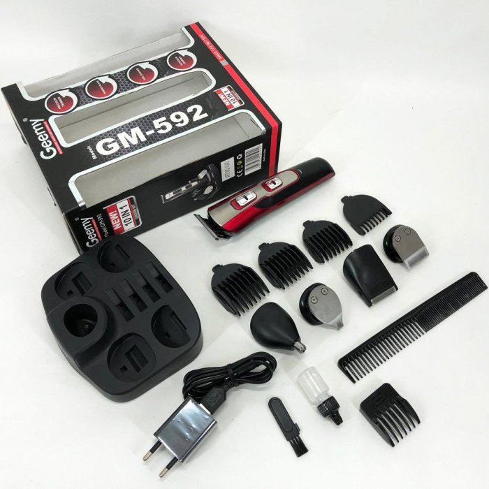 Машинка для стрижки 10в1 GEMEI GM-592, машина для окантування, підстригальна машинка. Колір: червоний
