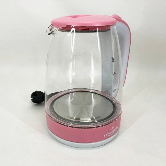 Електричний скляний чайник Crownberg CB-9410. Колір: рожевий