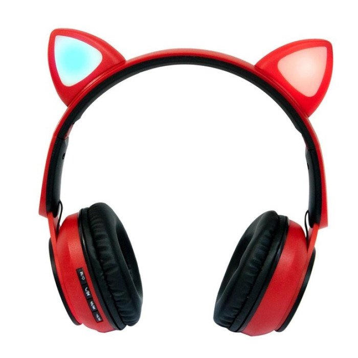 Бездротові навушники ST77 LED з котячими вушками, що світяться. Колір: червоний