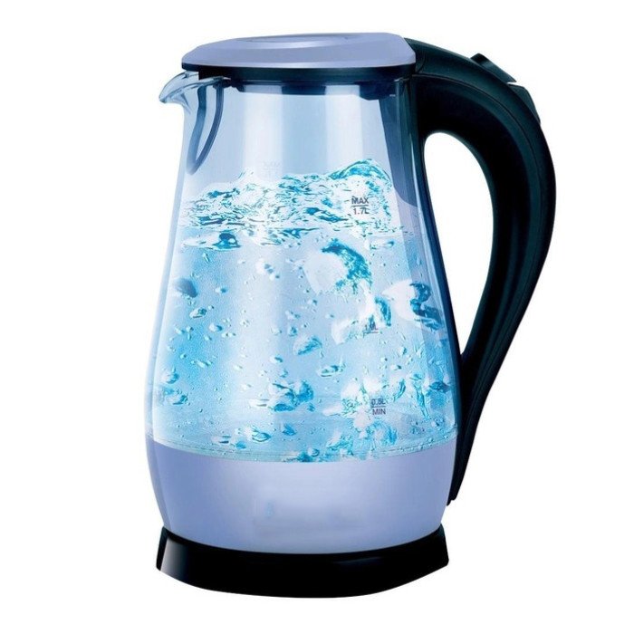 Чайник електричний скляний Rainberg RB-914, прозорий чайник з підсвічуванням. Колір: блакитний