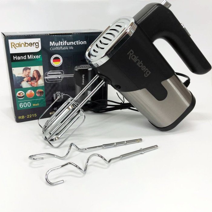 Міксер Rainberg RB-2215 ручний на 5 режимів 600 Вт + 2 види насадок, найкращий ручний міксер для кухні