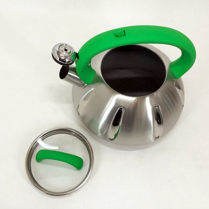 Чайник із свистком Unique UN-5303 кухонний на 3 літри, Чайник нержавіючий зі свистком. Колір: зелений