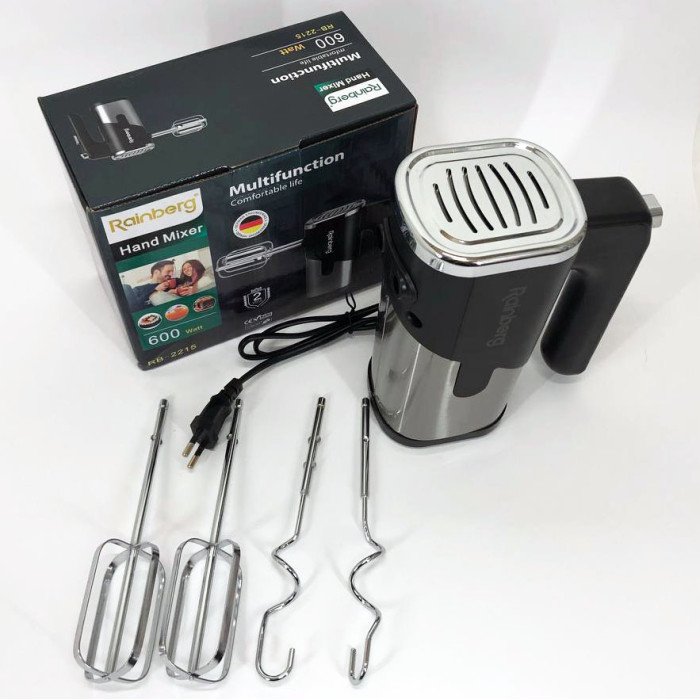 Міксер Rainberg RB-2215 ручний на 5 режимів 600 Вт + 2 види насадок, найкращий ручний міксер для кухні