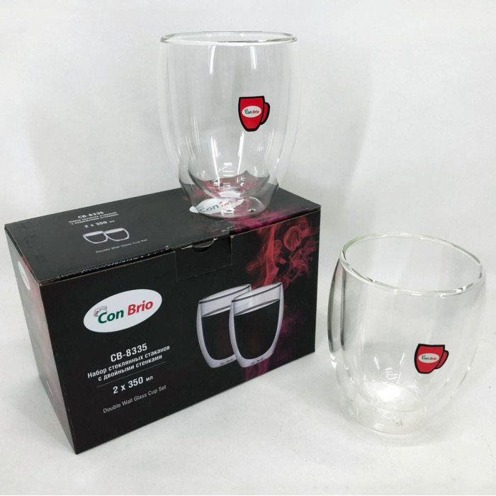 Набір скляних склянок із подвійними стінками Con Brio СВ-8335-2, 2шт, 350мл, прозорі склянки