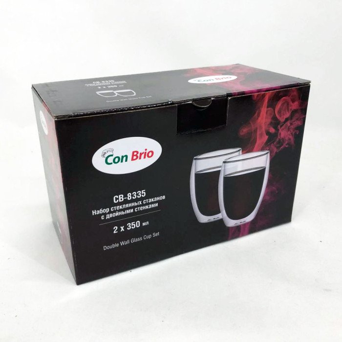 Набір скляних склянок із подвійними стінками Con Brio СВ-8335-2, 2шт, 350мл, прозорі склянки