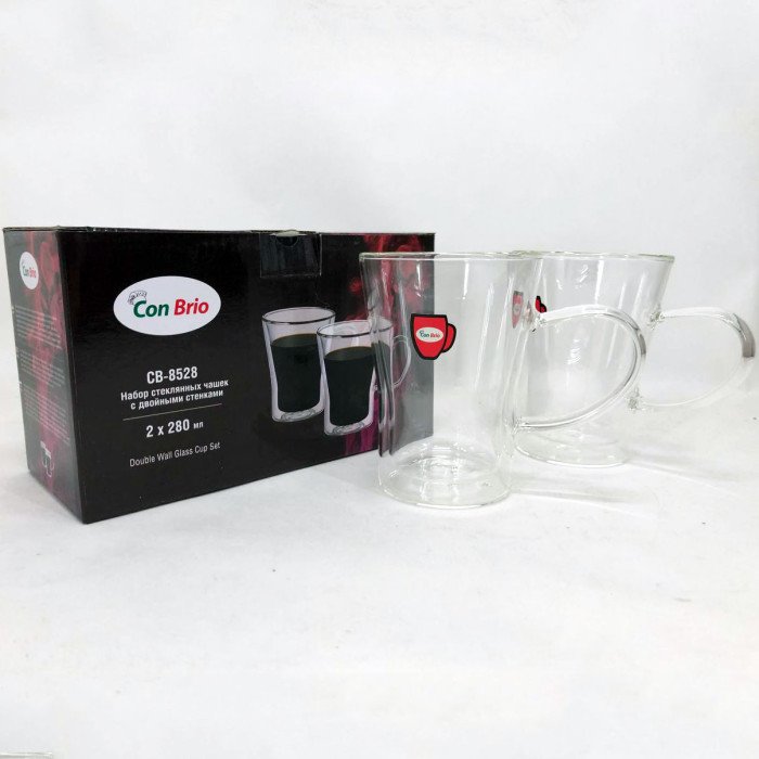 Чашки з подвійними стінками Con Brio 280 мл CB-8528 2шт, кружки скляні з подвійним дном