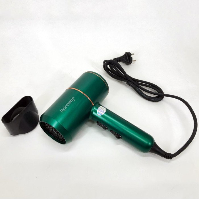 Фен для укладання та сушіння волосся Rainberg RB-2211 + насадка-концентратор, гарний потужний фен. Колір: зелений