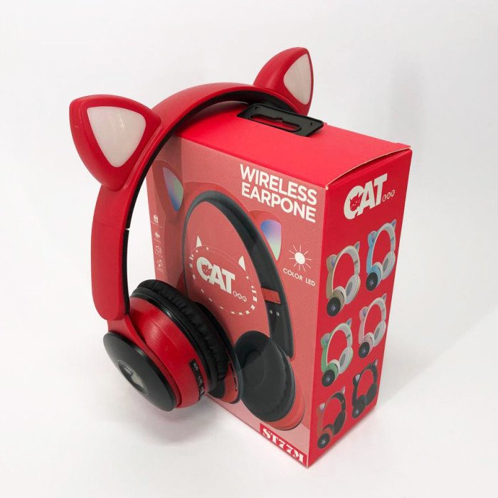 Бездротові навушники ST77 LED з котячими вушками, що світяться. Колір: червоний