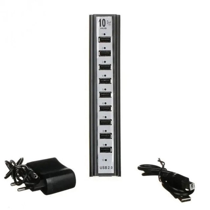 Розгалужувач USB HUB на 10 портів з активною зарядкою 220V, Розгалужувач юсб, Хаб для ноутбука