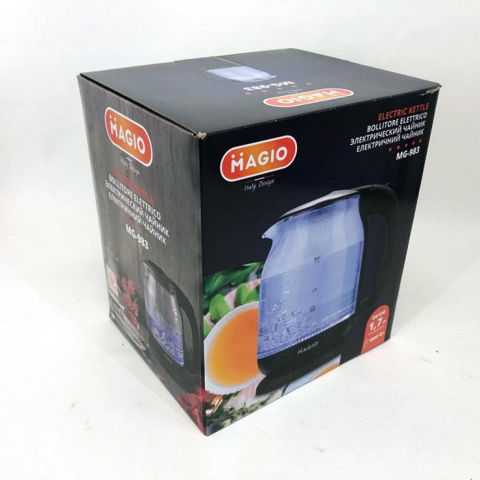 Електрочайник Magio MG-983 з підсвічуванням, 1.7Л, Стильний електричний чайник, прозорий з підсвічуванням