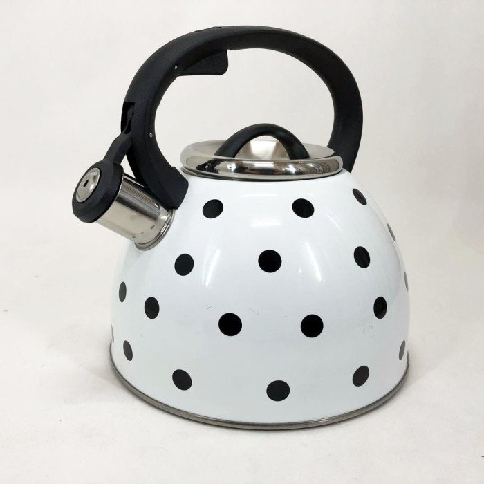 Чайник із свистком для газової плити Unique UN-5301 2.5л горошок, чайники для плит. Колір: білий
