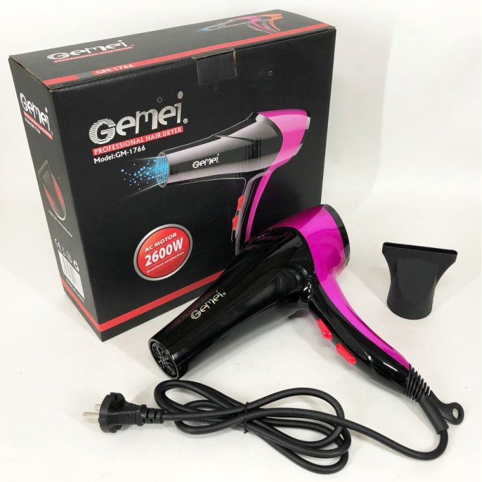 Фен GEMEI GM-1766 2.6 кВт АС, жіночий фен для волосся, електрофен для волосся. Колір: фіолетовий