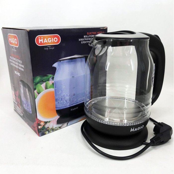 Електрочайник Magio MG-983 з підсвічуванням, 1.7Л, Стильний електричний чайник, прозорий з підсвічуванням