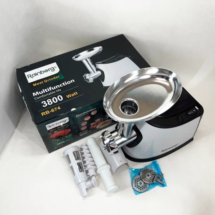 Електром'ясорубка з соковижималкою Rainberg RB-674 3000W, електром'ясорубка для шатківниці, потужна м'ясорубка