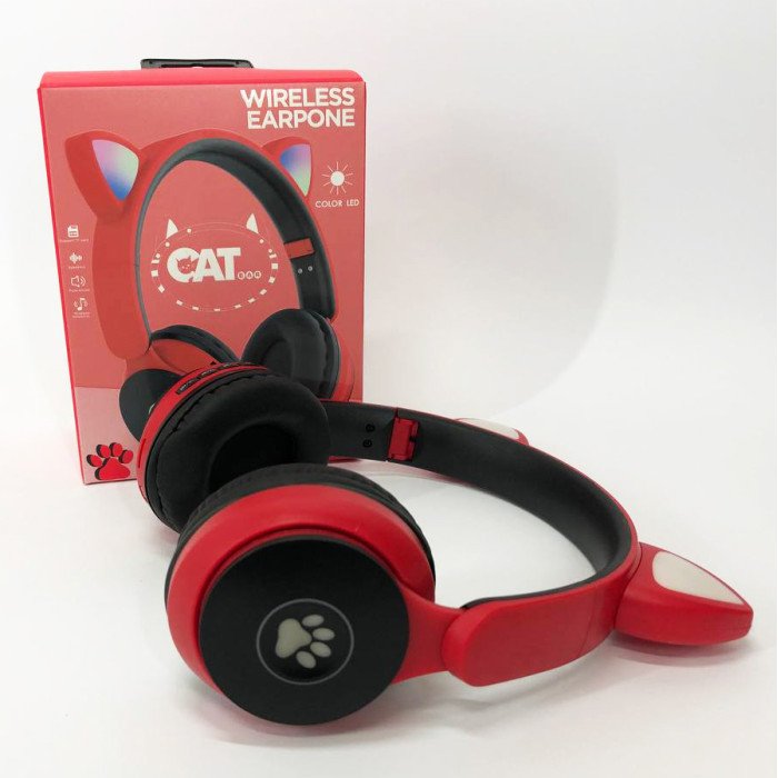 Бездротові навушники ST77 LED з котячими вушками, що світяться. Колір: червоний