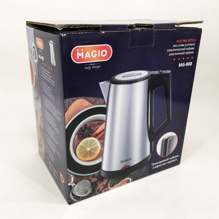 Електрочайник MAGIO MG-988, гарний електричний чайник, тихий електричний чайник, безшумний чайник