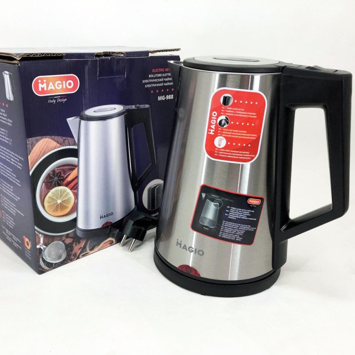 Електрочайник MAGIO MG-988, гарний електричний чайник, тихий електричний чайник, безшумний чайник