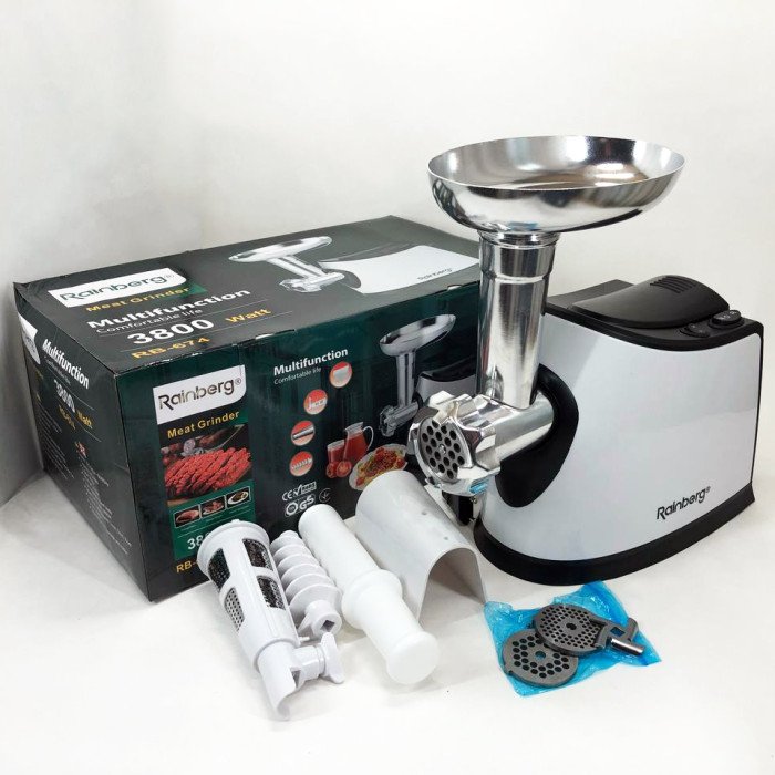 Електром'ясорубка з соковижималкою Rainberg RB-674 3000W, електром'ясорубка для шатківниці, потужна м'ясорубка