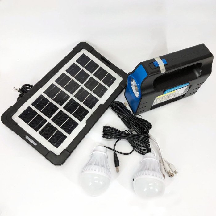 Ліхтар портативний на сонячній батареї JA-2007 сонячна зарядна станція + 2 лампочки. Колір: блакитний