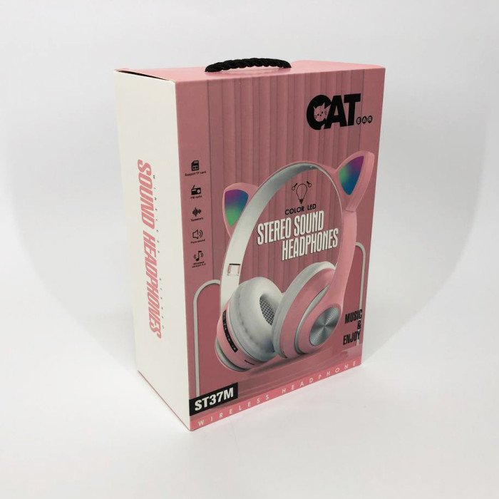 Навушники накладні бездротові ST37M зі котячими вушками, що світяться. Колір: рожевий