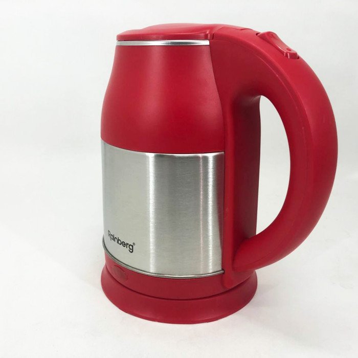 Електрочайник Rainberg RB-808 2 л нержавіюча сталь, стильний електричний чайник. Колір: червоний