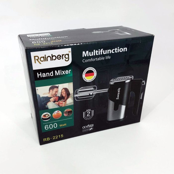 Міксер Rainberg RB-2215 ручний на 5 режимів 600 Вт + 2 види насадок, найкращий ручний міксер для кухні