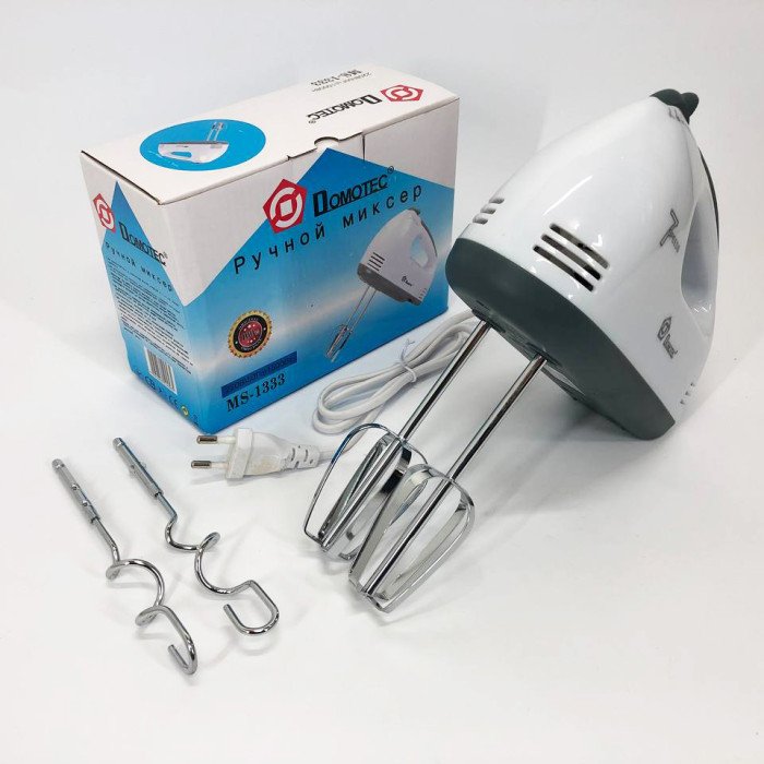 Міксер Domotec MS-1333 ручний з насадками для збивання та для тесту, Двовіночковий міксер