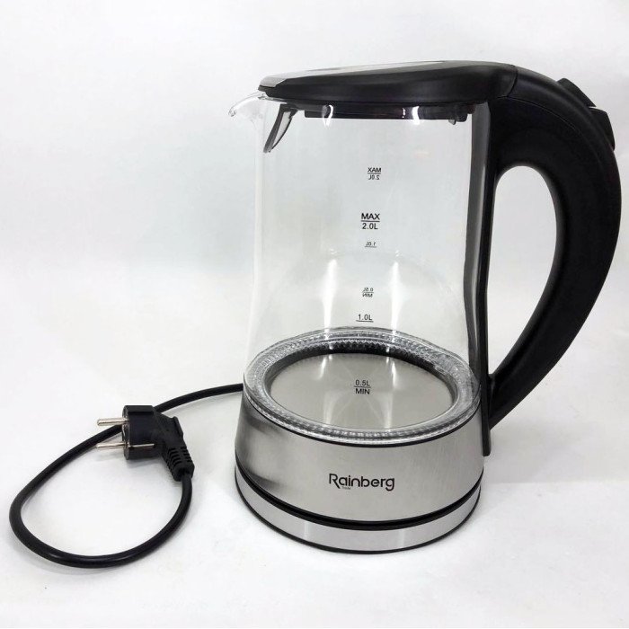 Чайник електричний скляний електрочайник з LED підсвічуванням Rainberg RB-704 2 л 2200 Вт