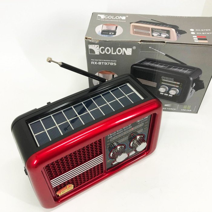 Радіо приймач Golon RX-BT978S сонячна панель AUX 3.5mm, Радіо приймач з акумулятором. Колір: червоний