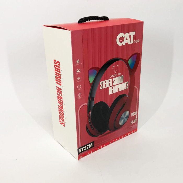 Навушники накладні бездротові ST37M зі котячими вушками, що світяться. Колір: червоний