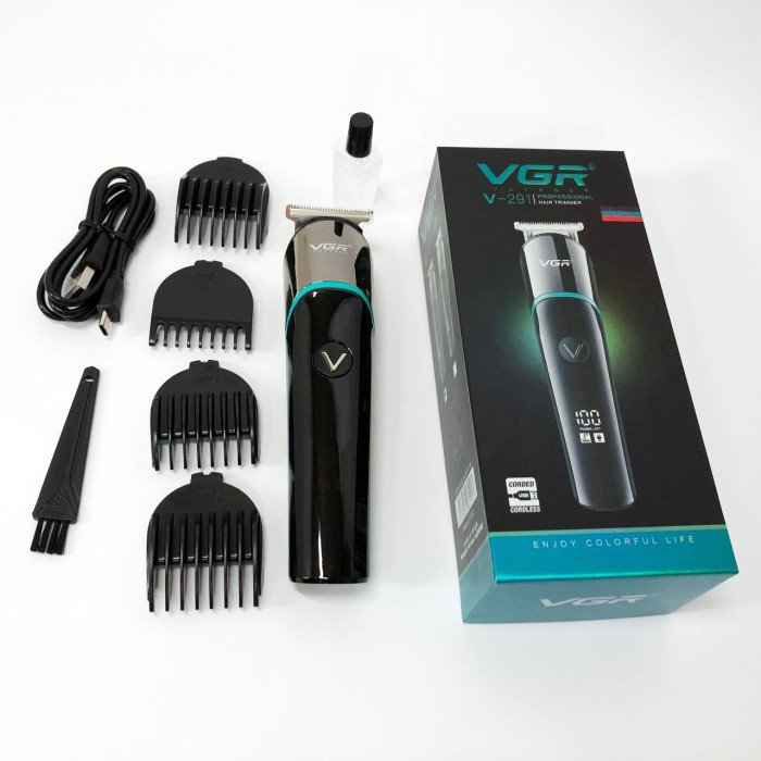 Професійна машинка для стрижки волосся триммер VGR V-291 з насадками, електробритва. Колір: зелений