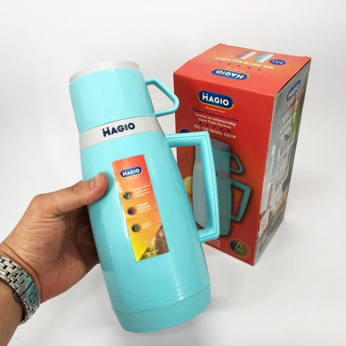 Термос Magio MG-1051B зі скляною колбою, Хороший термос, Термос для води. Колір: блакитний