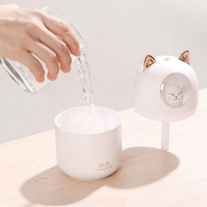 Зволожувач повітря Humidifier H2O Cat USB із котиком на 300мл. Колір: білий
