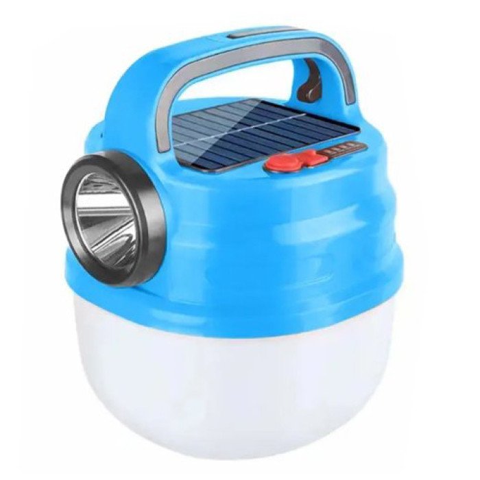 Підвісний ліхтар світильник LED з гачком для кемпінгу, ліхтариком та сонячною панеллю. Колір: синій