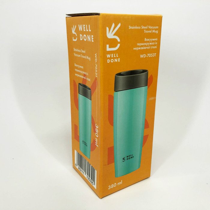 Термокухоль Well Done WD-7053T вакуумний 380 мл, Термос для дитини до школи. Колір: блакитний