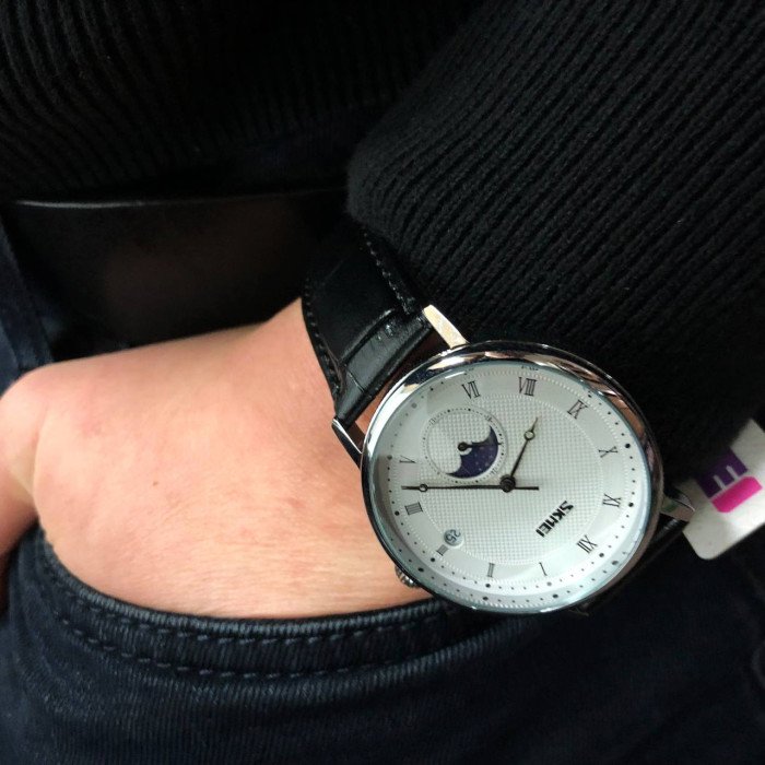 Годинник наручний чоловічий SKMEI 9308SIBK, чоловічий годинник стильний годинник на руку, модний чоловічий годинник круглий