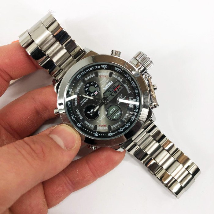 Годинник наручний чоловічий SKMEI 1515SI SILVER, водонепроникний чоловічий годинник. Колір: срібний