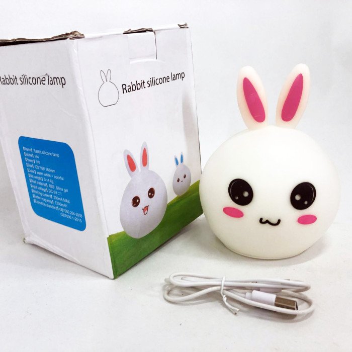 Силіконовий Нічний світильник ЗАЙЧИК дитячий LED лампа 7 кольорів з АКУМУЛЯТОРОМ