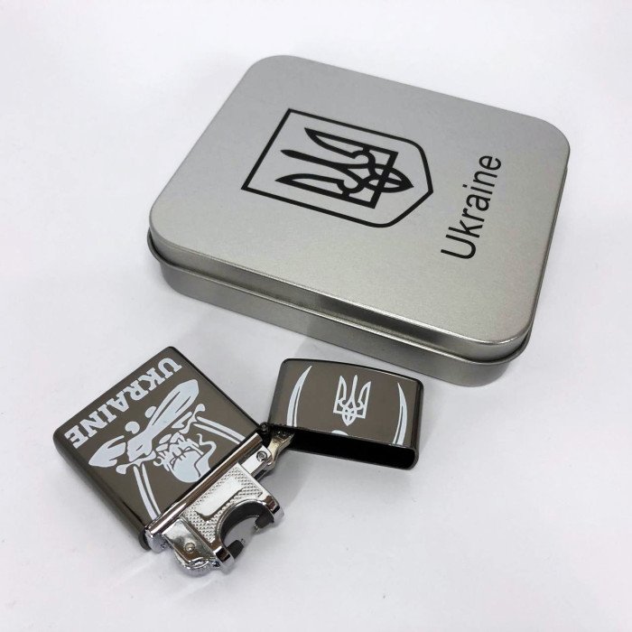 Дугова електроімпульсна запальничка USB Україна (металева коробка) HL-449. Колір: чорний