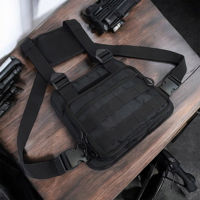 Нагрудна тактична сумка чоловіча, сумка через плече чорна розгрузка