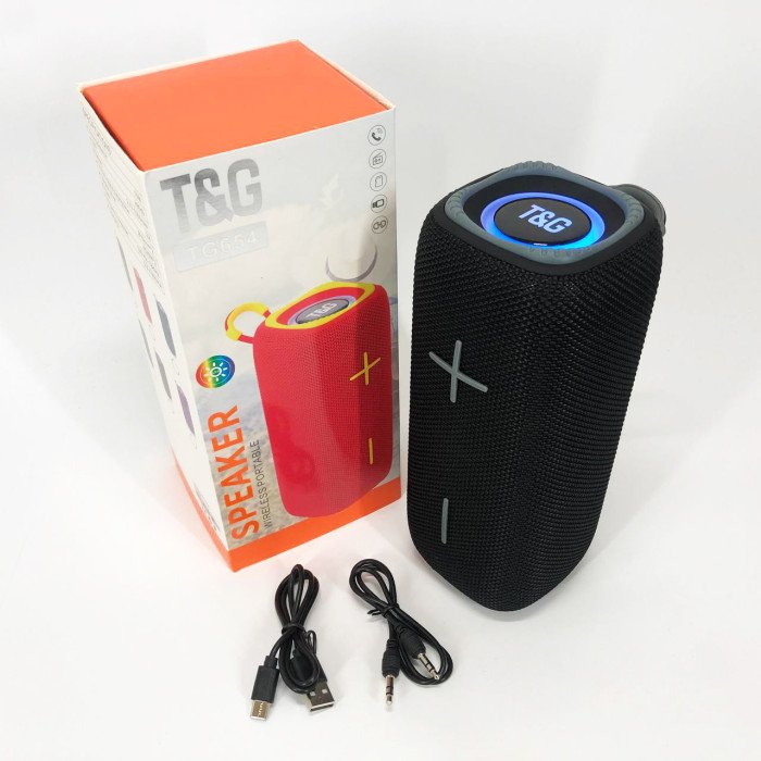 Портативна Bluetooth колонка TG654 8W з підсвічуванням, акумуляторна колонка для музики. Колір: чорний