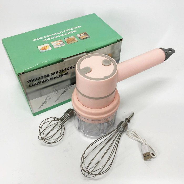 Ручний бездротовий міксер-подрібнювач 2 в 1. Колір: рожевий