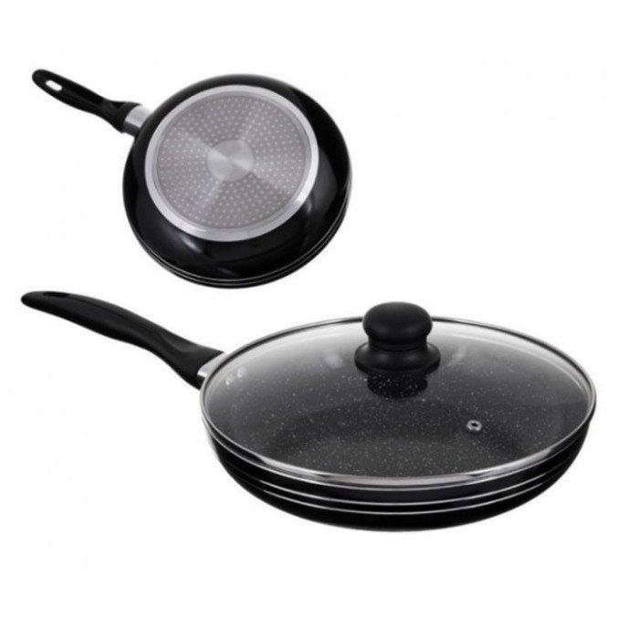 Сковорода з кришкою 24 см чорний мармур UNIQUE UN-5164 | Антипригарна сковорода Мармурова сковорода