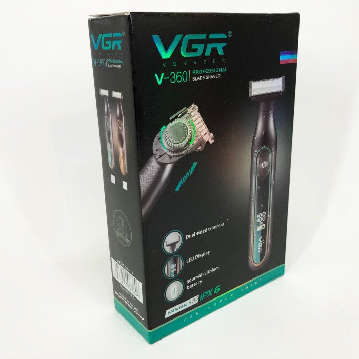 Електробритва VGR V-360 GREEN, Бездротова електробритва, Тример для вусів, Електробритва з насадками
