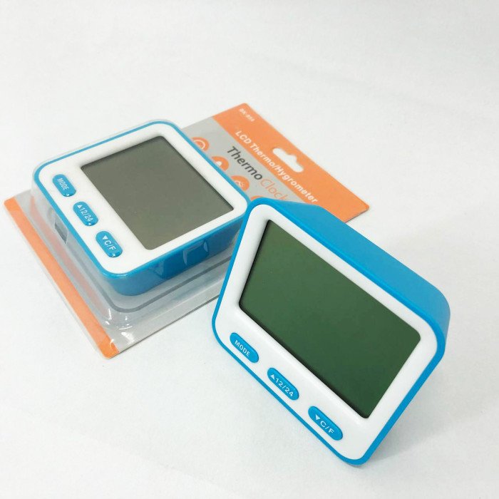 Термометр з гігрометром 854, Гігрометр вимірювання температури, Годинник з дисплеєм температури. Колір: блакитний