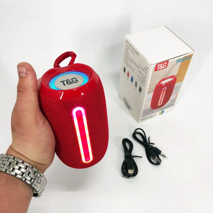 Портативна Bluetooth-колонка TG653 USB з ремінцем, потужна переносна акустична колонка. Колір: червоний
