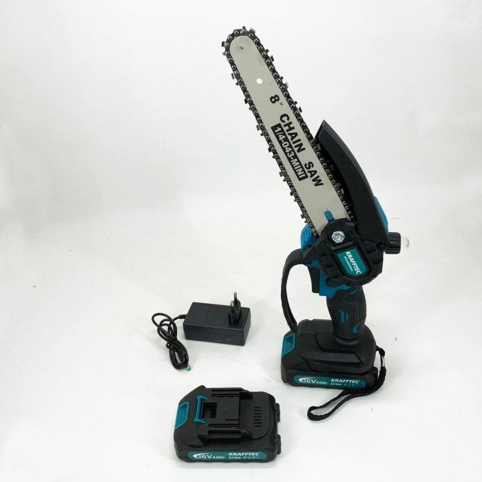 Акумуляторна ланцюгова міні пила 20 см у кейсі Krafftec (36V 4 Ач) + 2 акумулятори та індикатором заряду