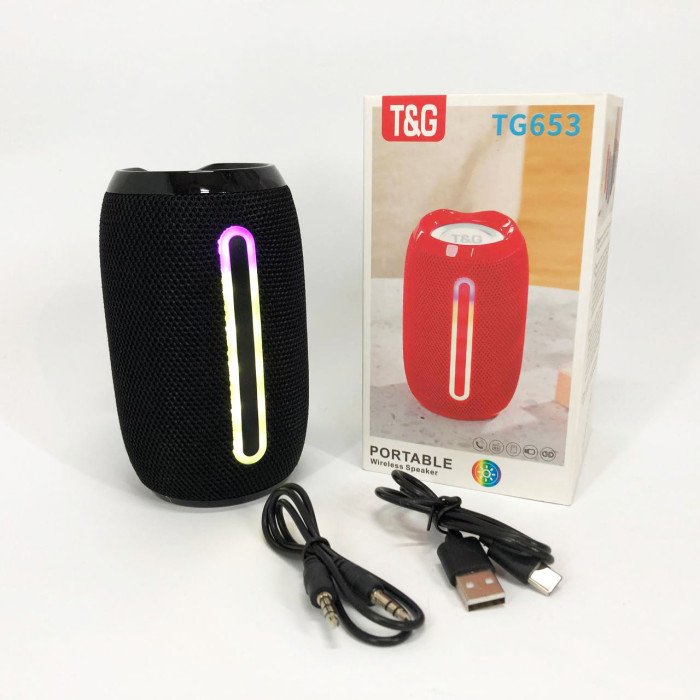 Портативна Bluetooth-колонка TG653 USB з ремінцем, акумуляторна колонка для музики. Колір: чорний