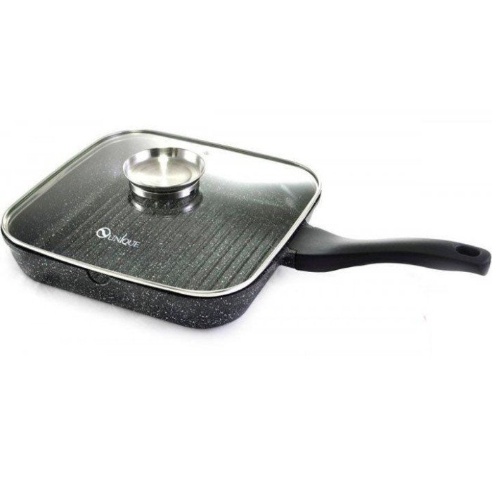 Сковорода-гриль Unique UN-4011 з кришкою 24см, Сковорода для приготування на плиті з товстим дном